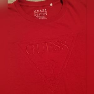 Guess Men's T-shirt Casual Medium Embroidered Logo 100% Cotton Red Summer Shirt